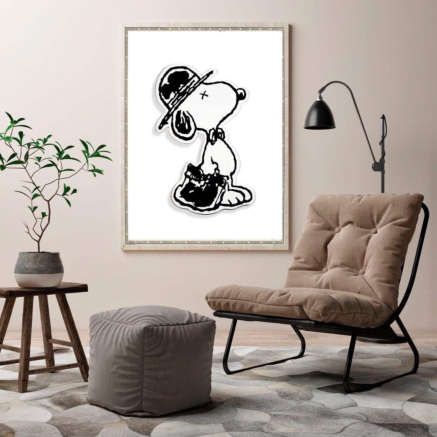 KAWS Snoopy Black and White Fine Art Giclee Print Poster Sasha Print Shop